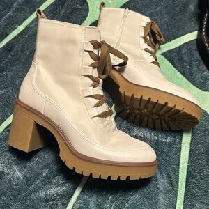Stylish Cream Lace-Up Boots